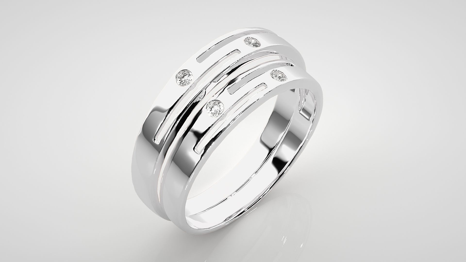 Light wt Solitaire Thin Couple Band Ring 3dm stl render detail 3D print model_8
