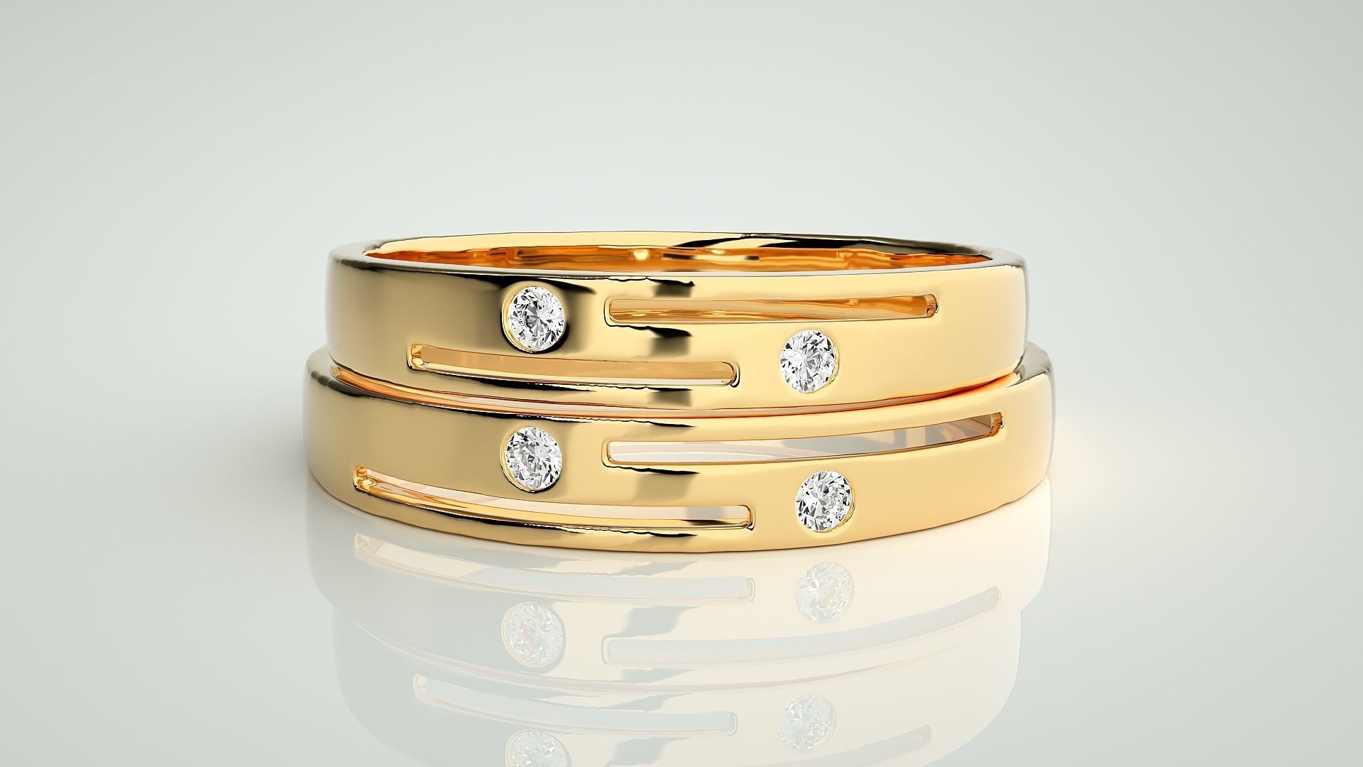 Light wt Solitaire Thin Couple Band Ring 3dm stl render detail 3D print model_11