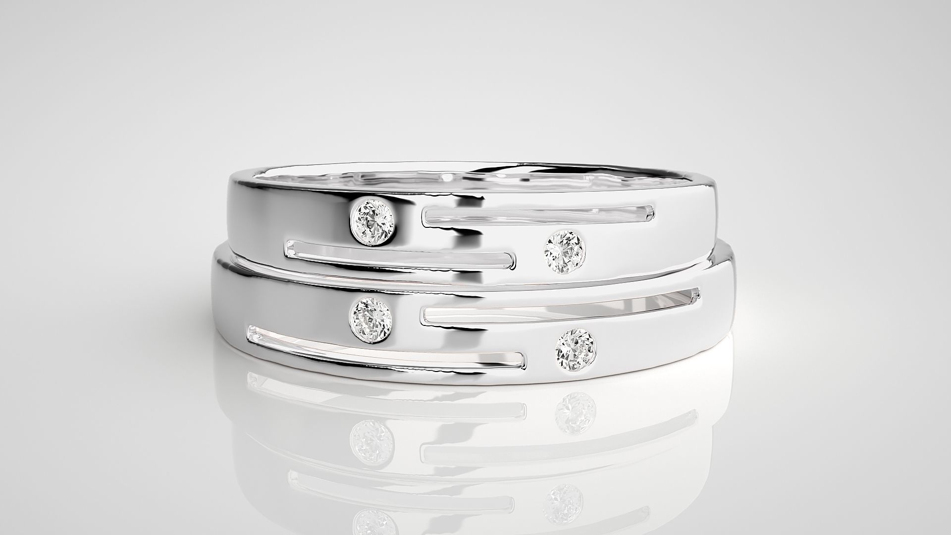 Light wt Solitaire Thin Couple Band Ring 3dm stl render detail 3D print model_7