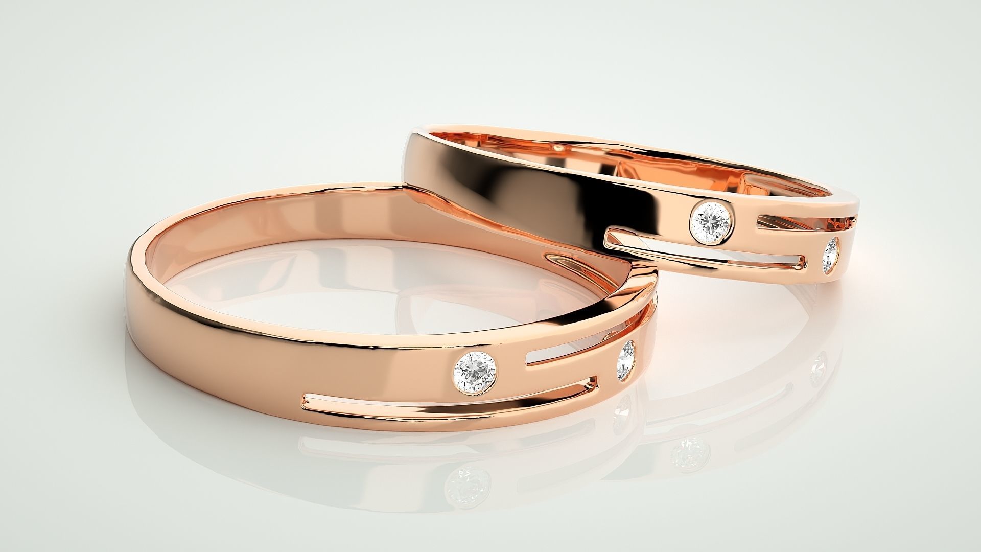 Light wt Solitaire Thin Couple Band Ring 3dm stl render detail 3D print model_1