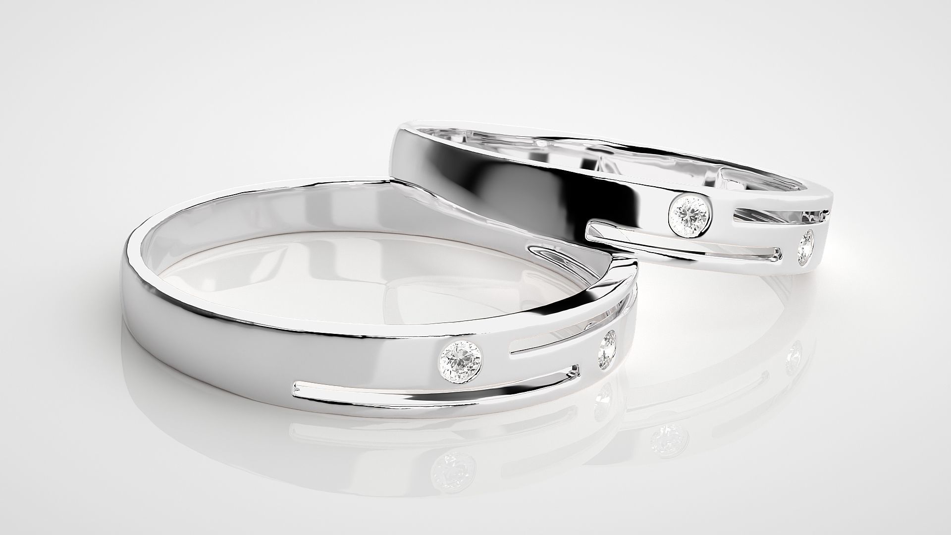 Light wt Solitaire Thin Couple Band Ring 3dm stl render detail 3D print model_6