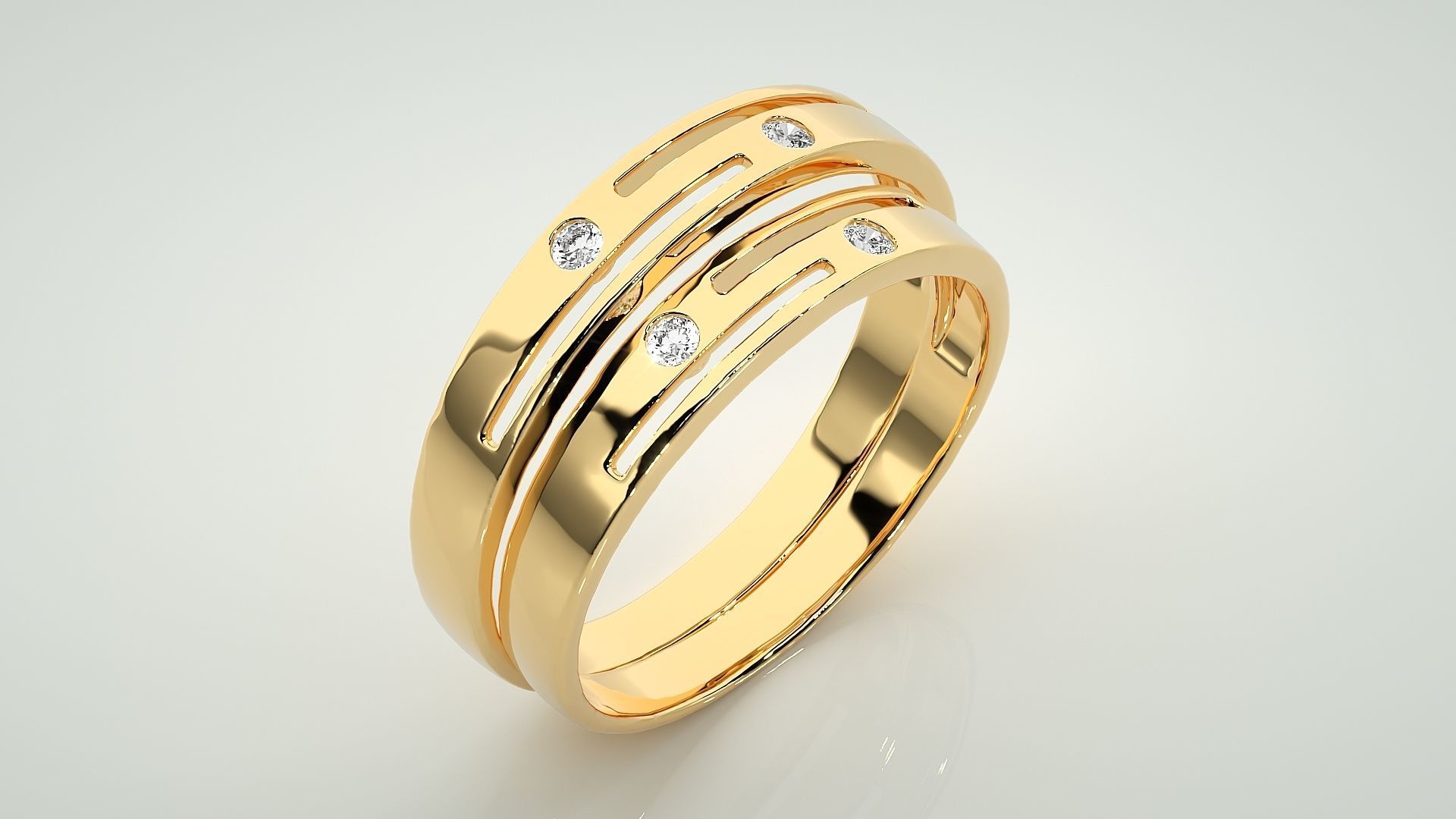 Light wt Solitaire Thin Couple Band Ring 3dm stl render detail 3D print model_12