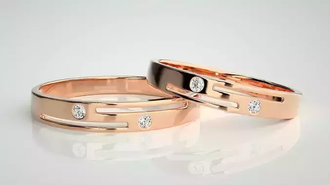 Light wt Solitaire Thin Couple Band Ring 3dm stl render detail  3D print model