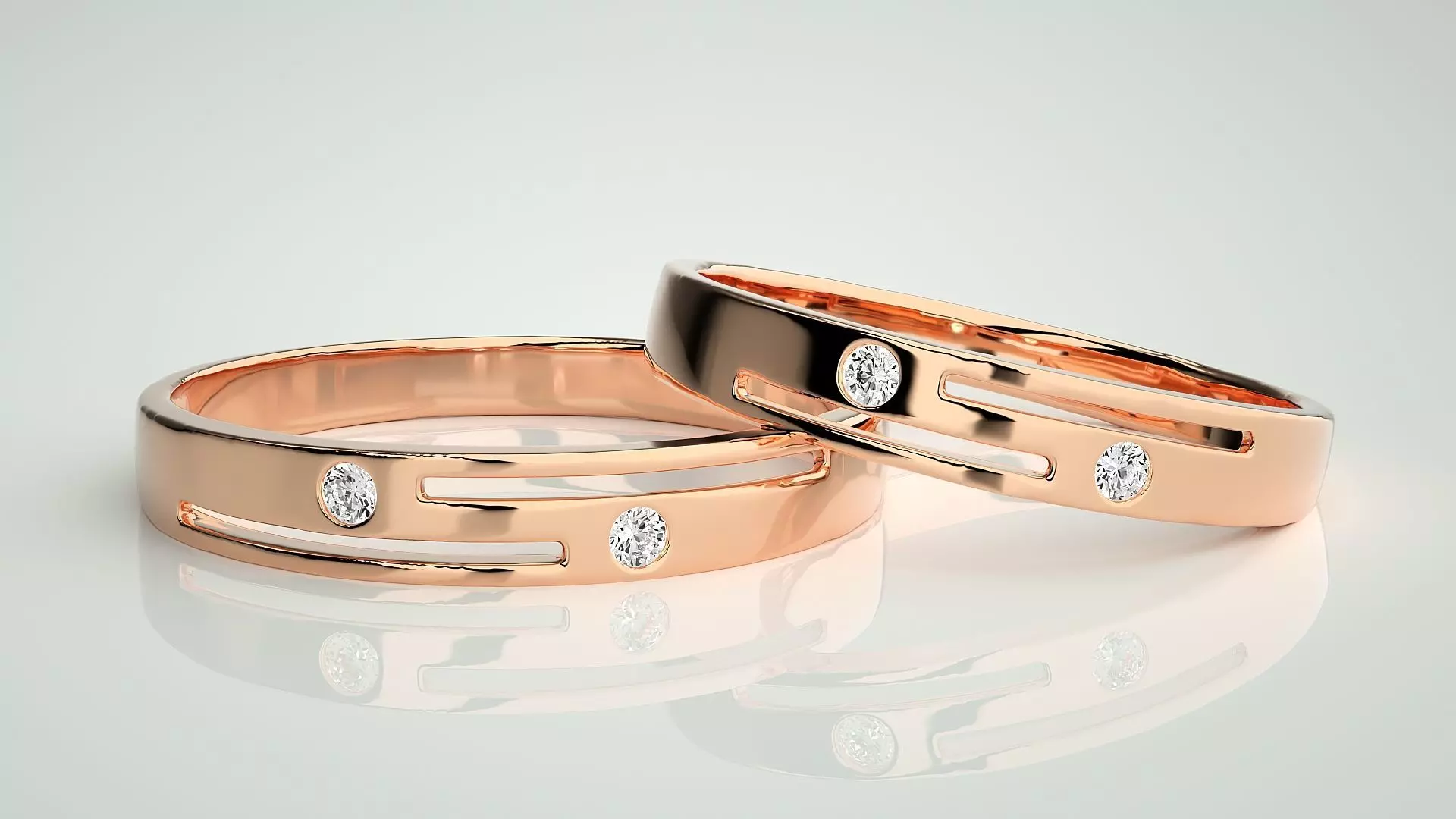 Light wt Solitaire Thin Couple Band Ring 3dm stl render detail 3D print model_0