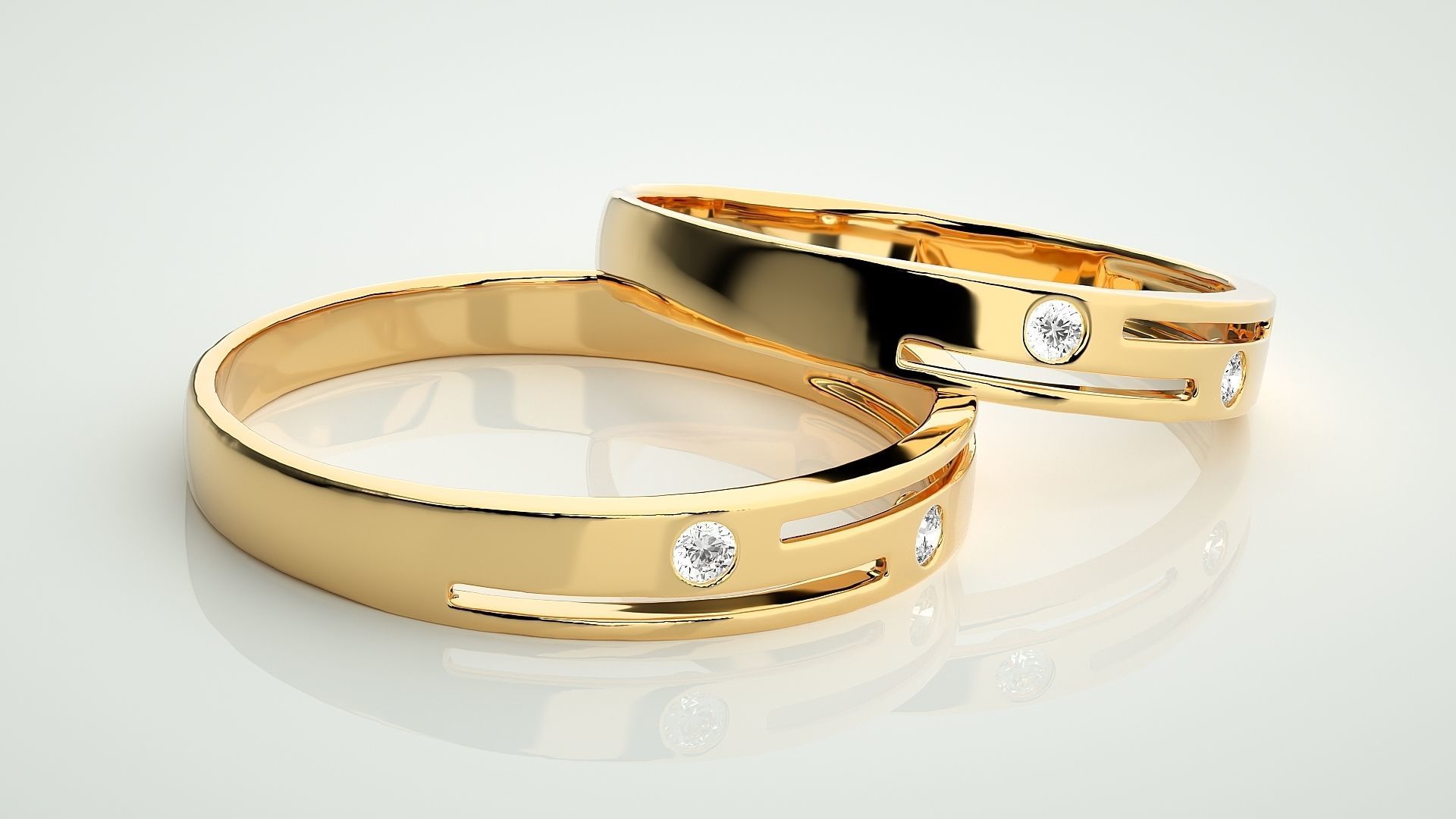 Light wt Solitaire Thin Couple Band Ring 3dm stl render detail 3D print model_10
