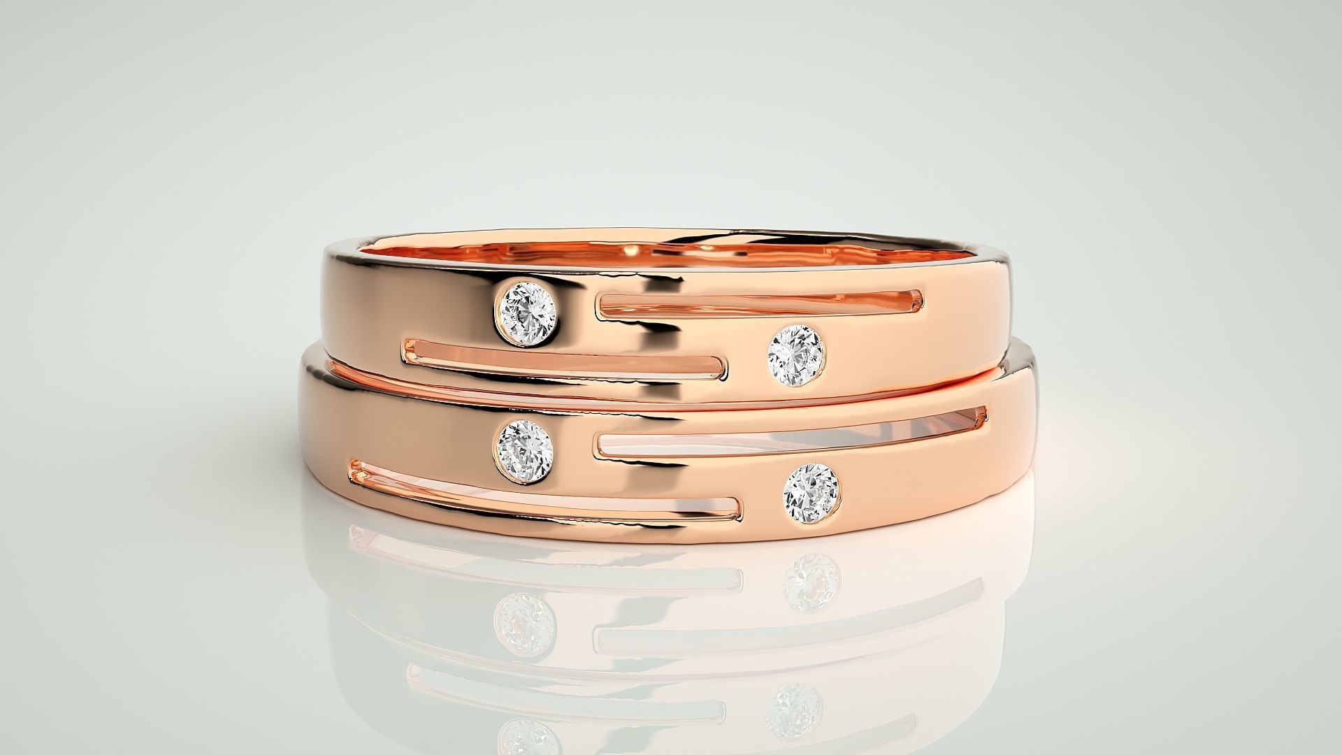 Light wt Solitaire Thin Couple Band Ring 3dm stl render detail 3D print model_2