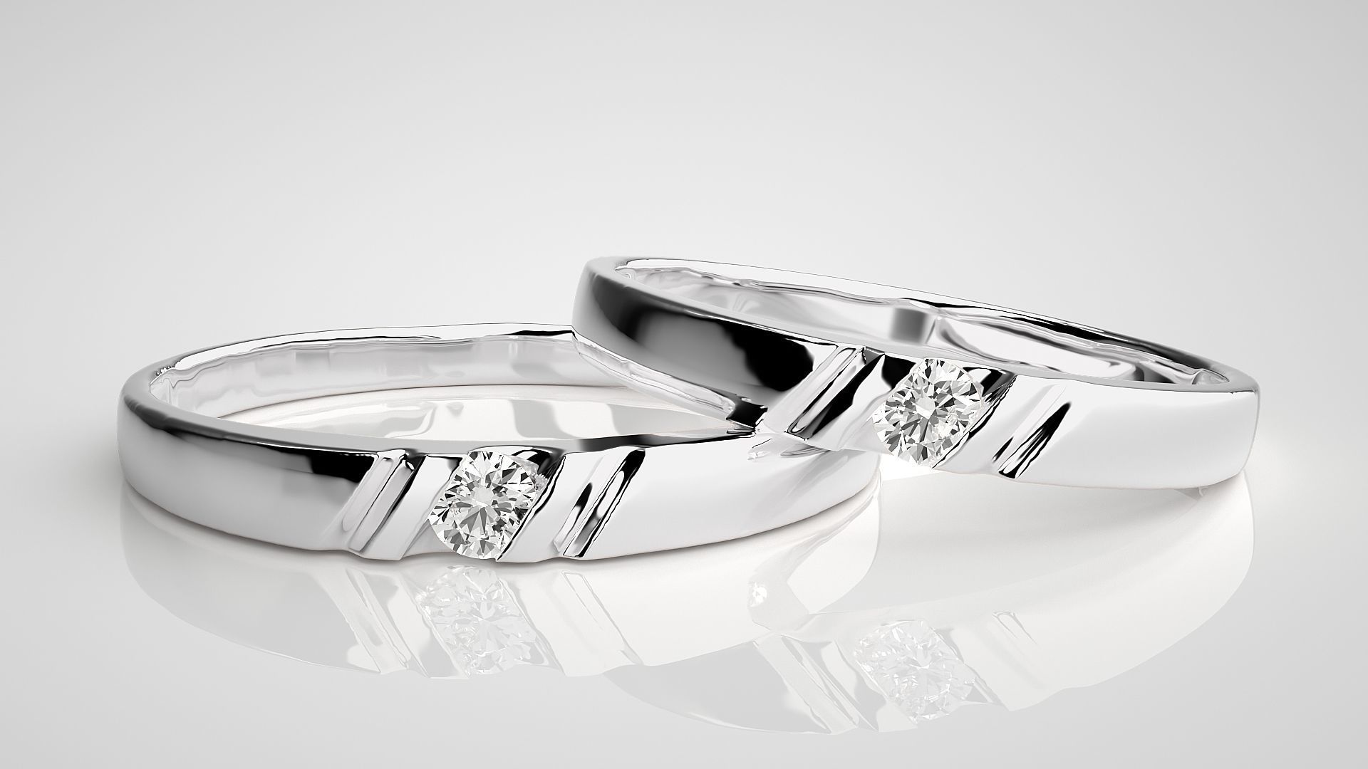 Solitaire Couple Band Ring 3dm stl render detail 3D print model_5