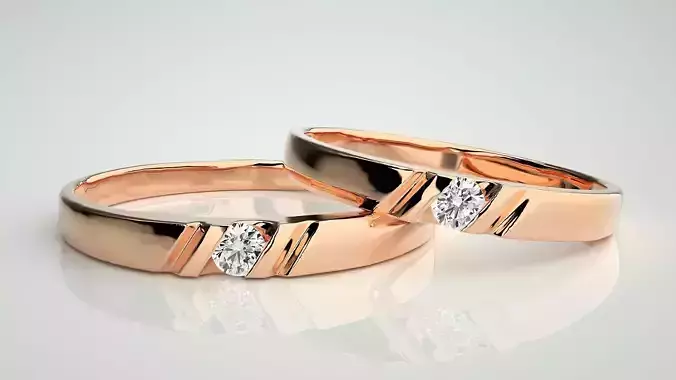 Solitaire Couple Band Ring 3dm stl render detail