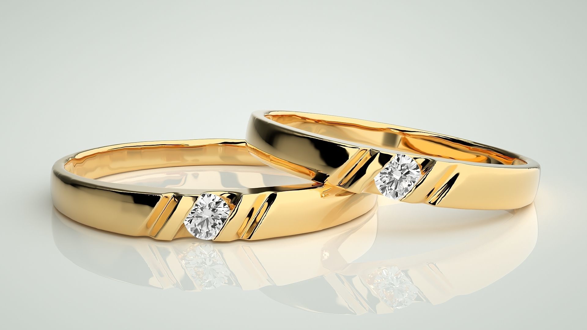 Solitaire Couple Band Ring 3dm stl render detail 3D print model_9