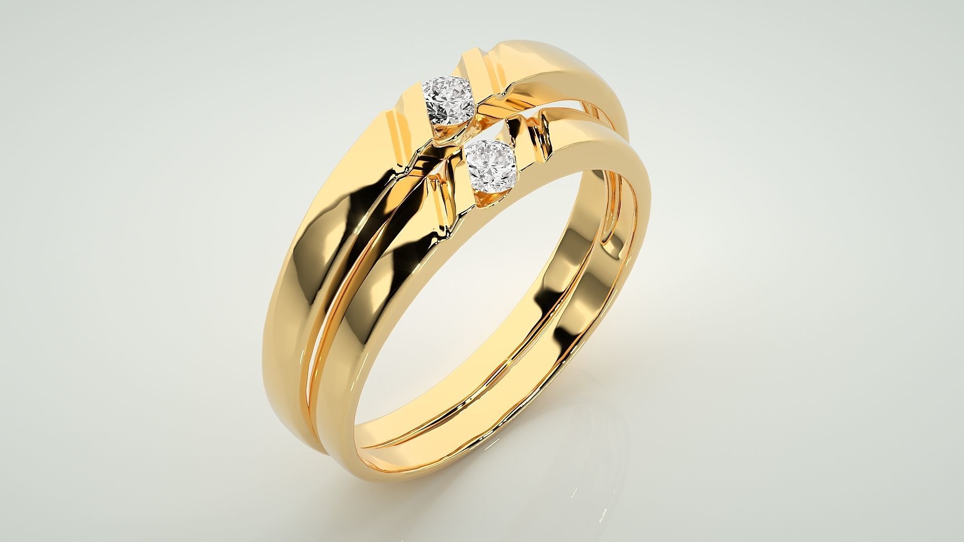 Solitaire Couple Band Ring 3dm stl render detail 3D print model_12