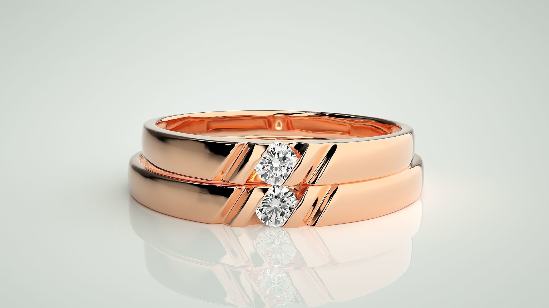 Solitaire Couple Band Ring 3dm stl render detail 3D print model_2