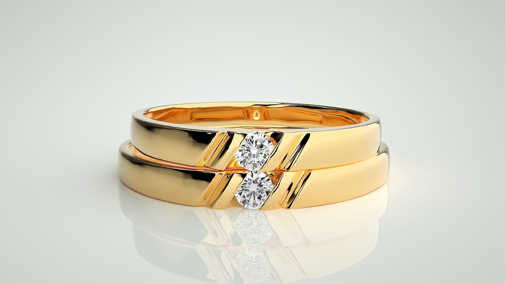 Solitaire Couple Band Ring 3dm stl render detail 3D print model_11