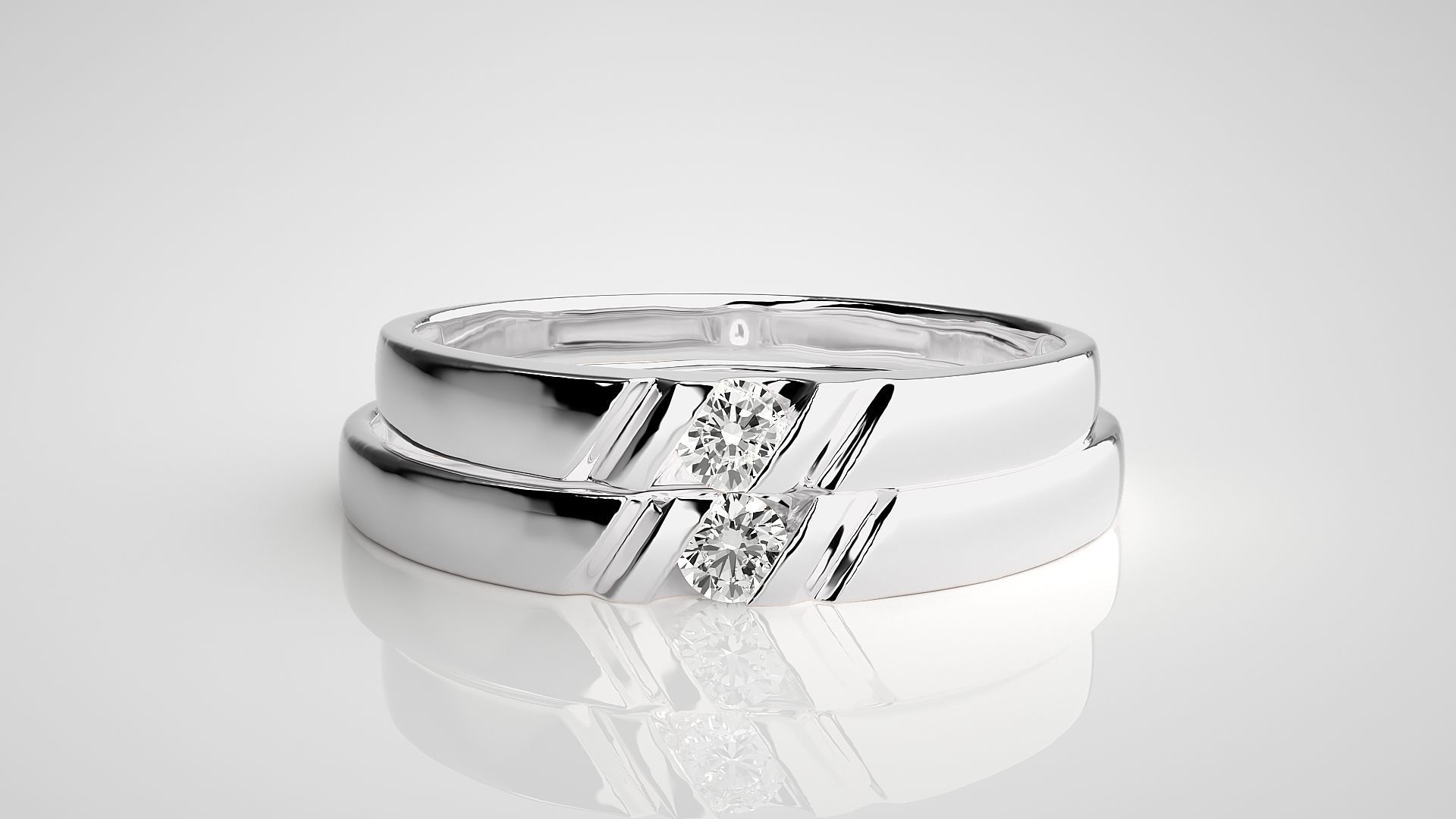 Solitaire Couple Band Ring 3dm stl render detail 3D print model_7