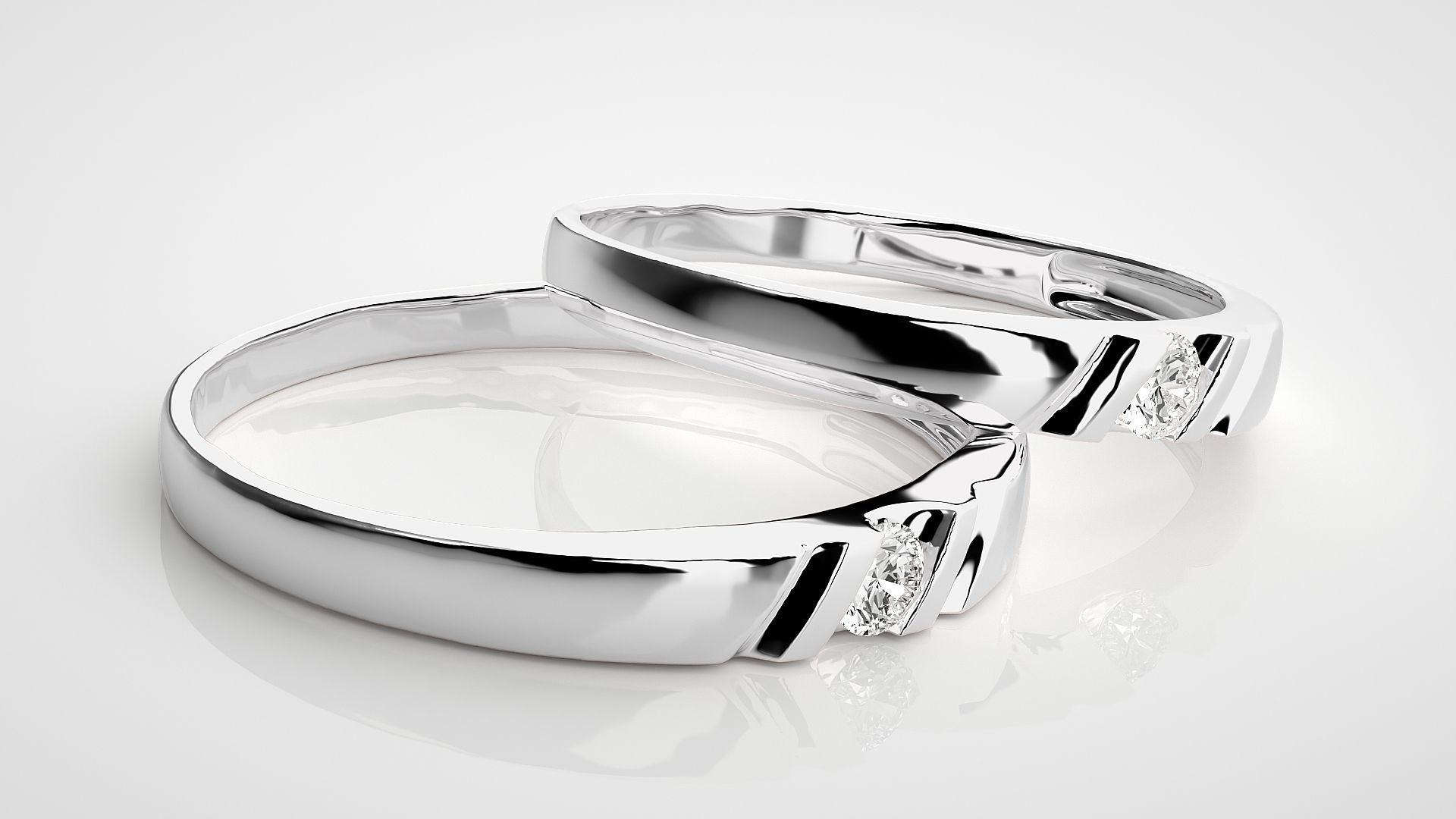 Solitaire Couple Band Ring 3dm stl render detail 3D print model_6