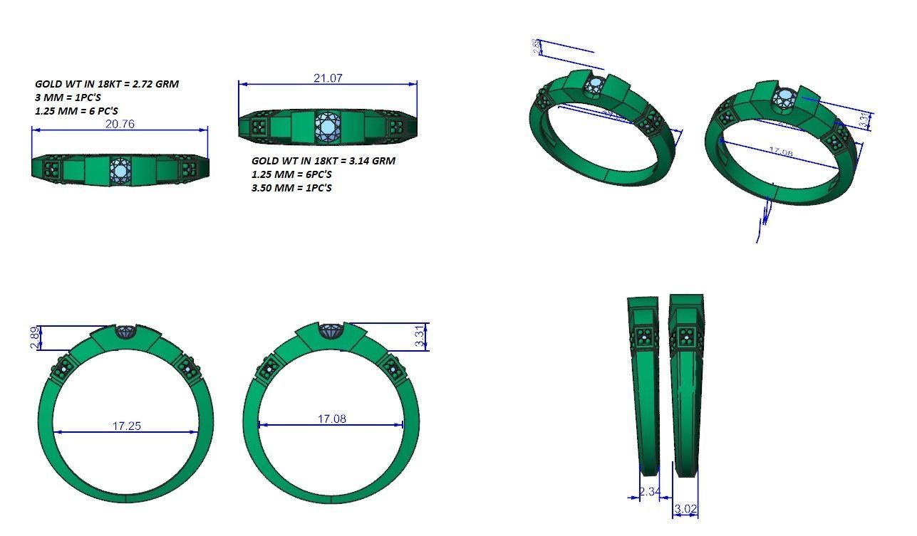 Solitaire Couple Band Ring 3dm stl render detail 3D print model_3