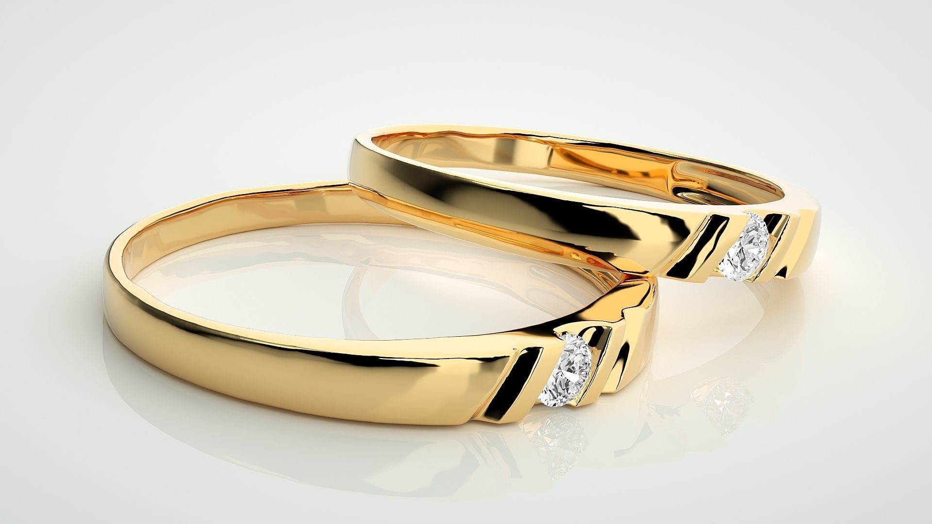 Solitaire Couple Band Ring 3dm stl render detail 3D print model_10