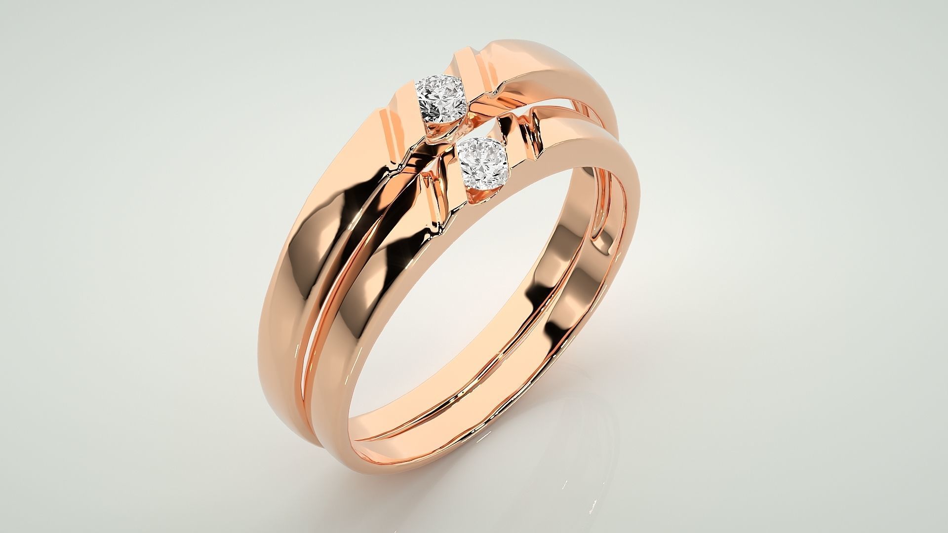 Solitaire Couple Band Ring 3dm stl render detail 3D print model_4