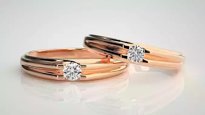 Solitaire Couple Band Ring 3dm stl render detail 