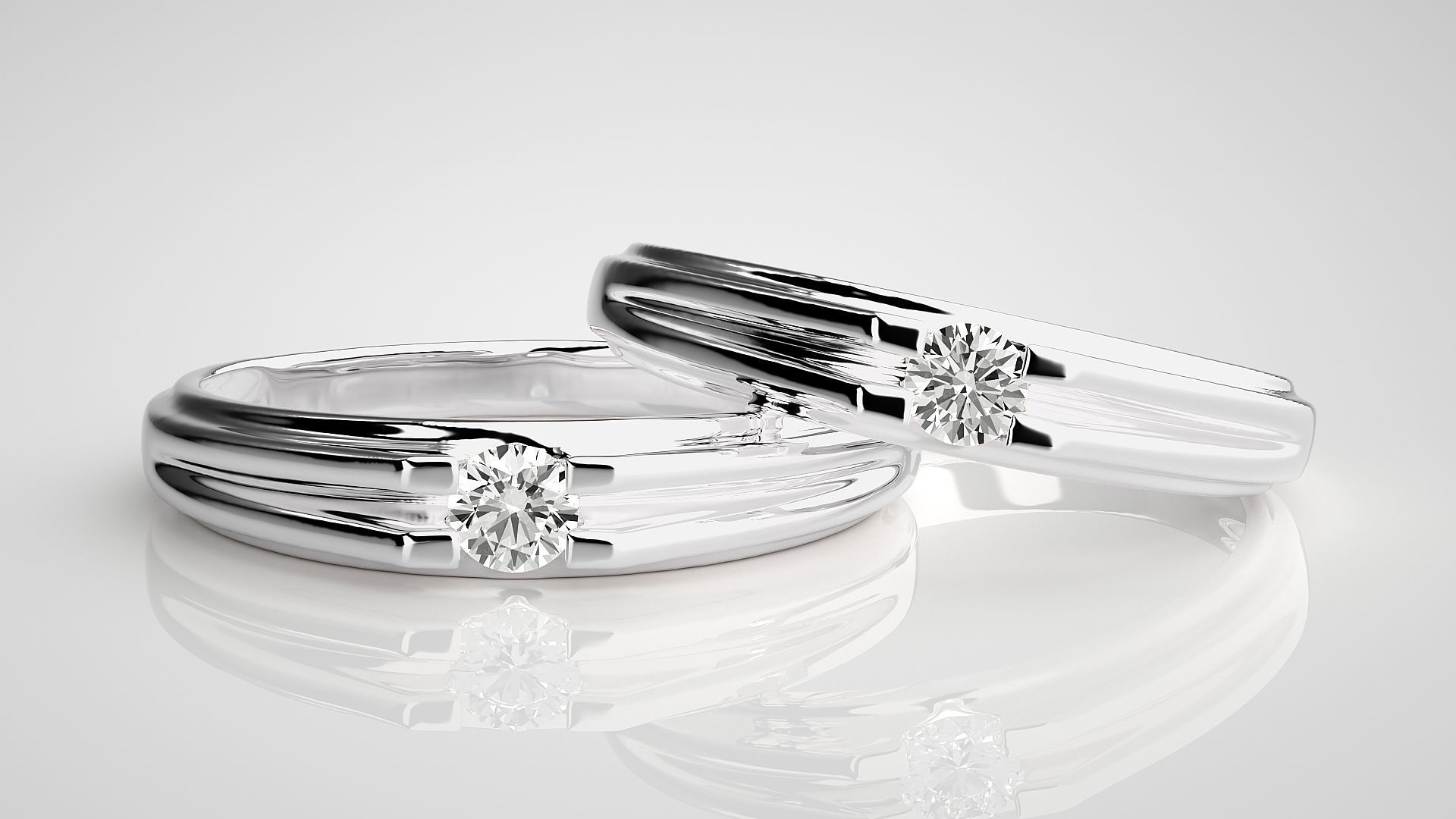 Solitaire Couple Band Ring 3dm stl render detail 3D print model_5