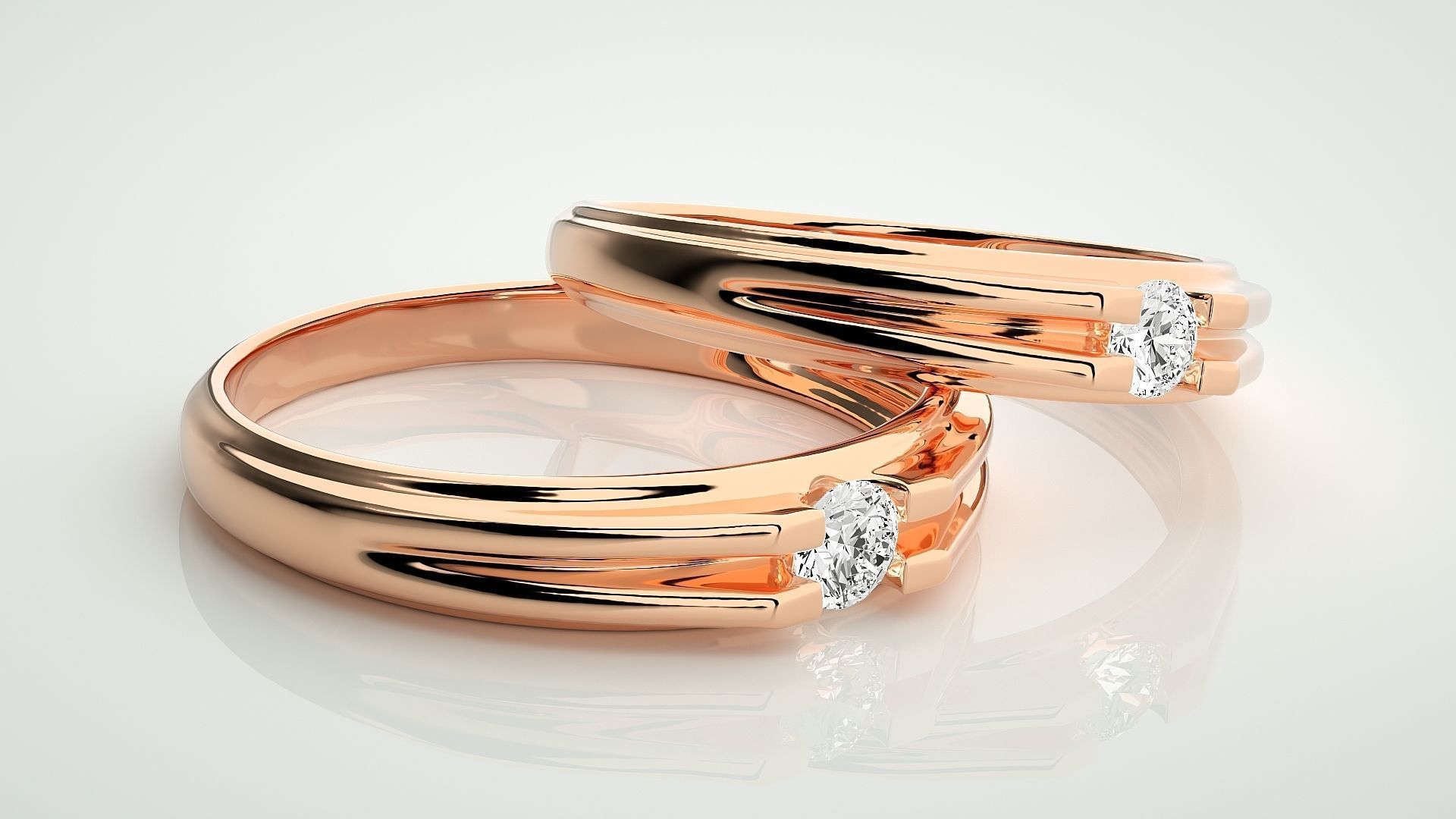 Solitaire Couple Band Ring 3dm stl render detail 3D print model_1