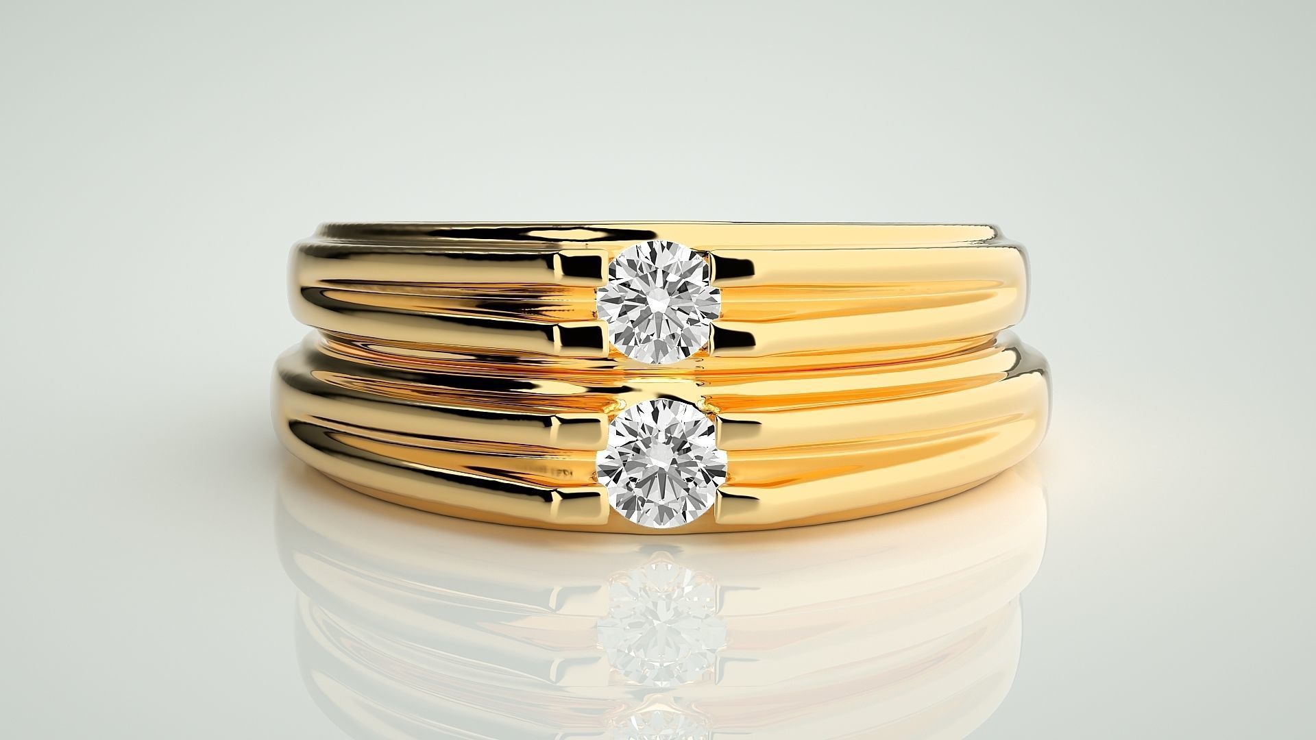 Solitaire Couple Band Ring 3dm stl render detail 3D print model_11