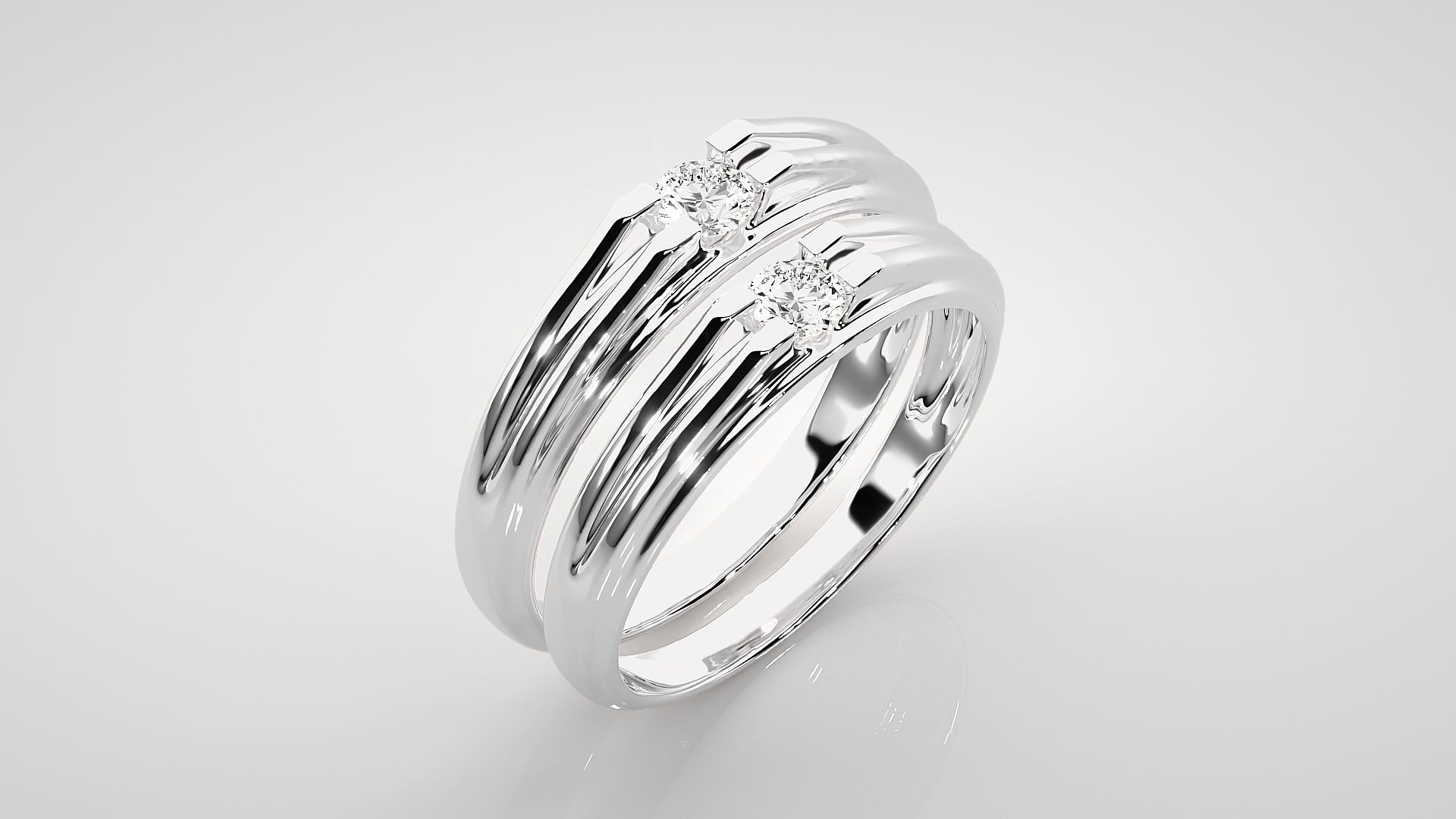 Solitaire Couple Band Ring 3dm stl render detail 3D print model_8