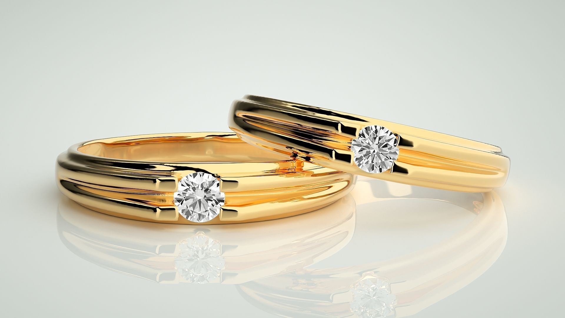 Solitaire Couple Band Ring 3dm stl render detail 3D print model_9
