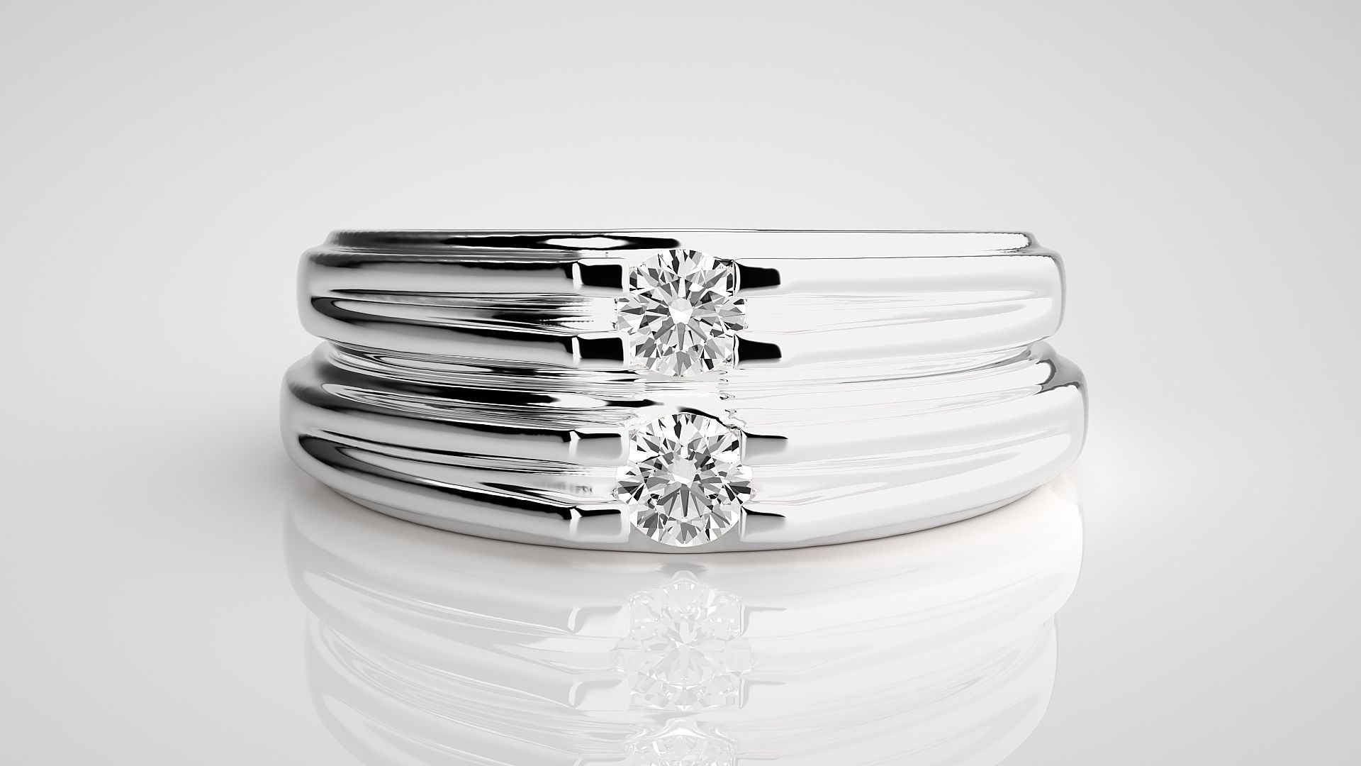 Solitaire Couple Band Ring 3dm stl render detail 3D print model_7