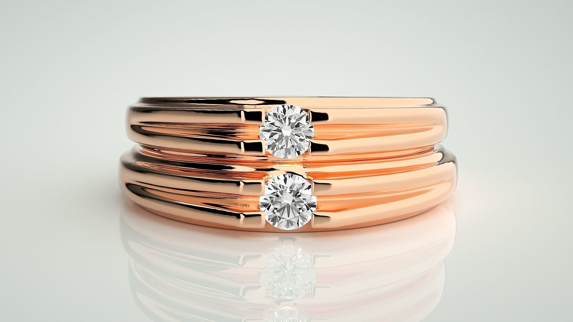 Solitaire Couple Band Ring 3dm stl render detail 3D print model_2