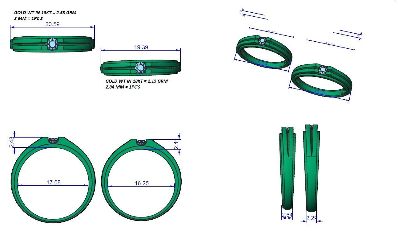 Solitaire Couple Band Ring 3dm stl render detail 3D print model_3
