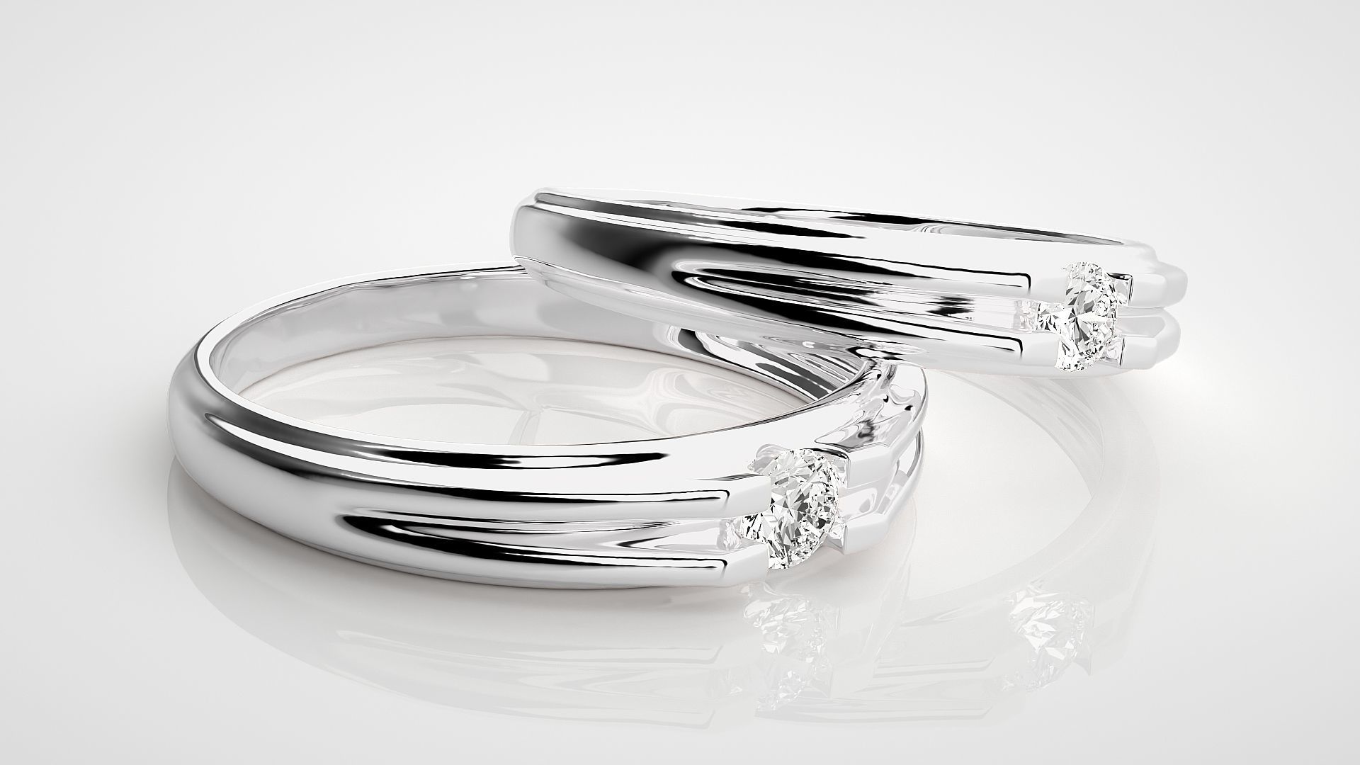 Solitaire Couple Band Ring 3dm stl render detail 3D print model_6
