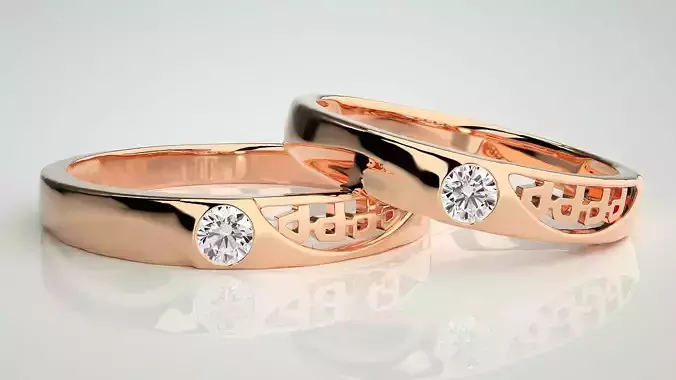 Solitaire Couple Band Ring 3dm stl render detail 
