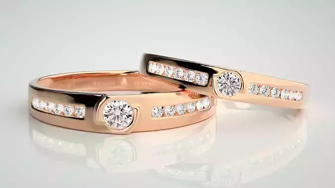 Solitaire Couple Band Ring 3dm stl render detail 