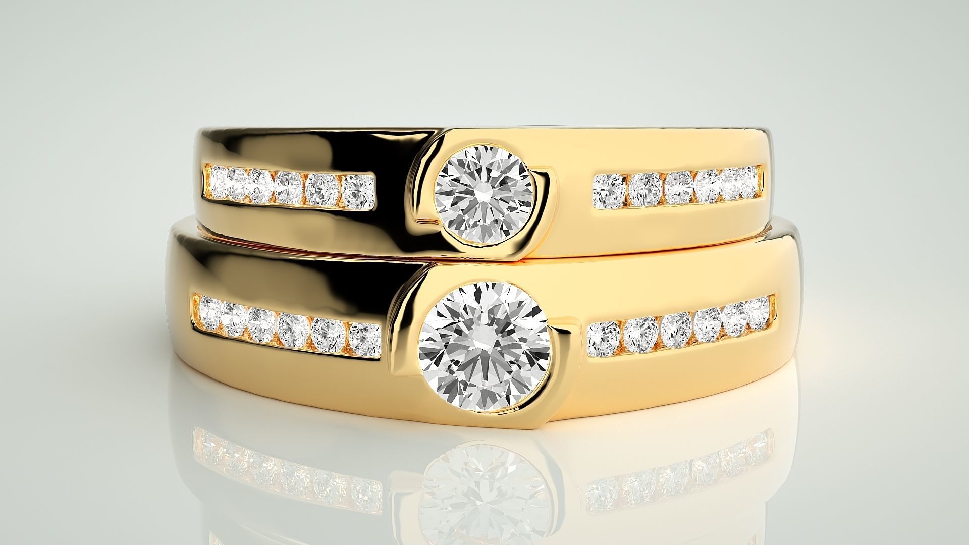 Solitaire Couple Band Ring 3dm stl render detail 3D print model_11