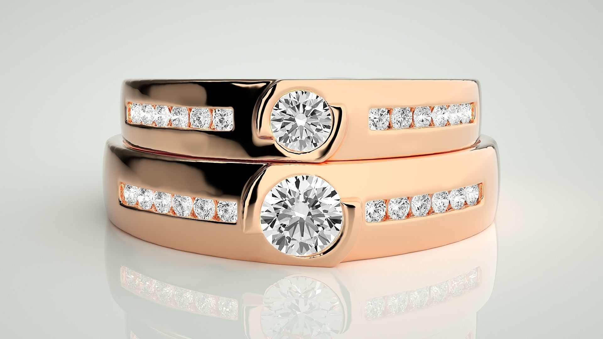 Solitaire Couple Band Ring 3dm stl render detail 3D print model_2