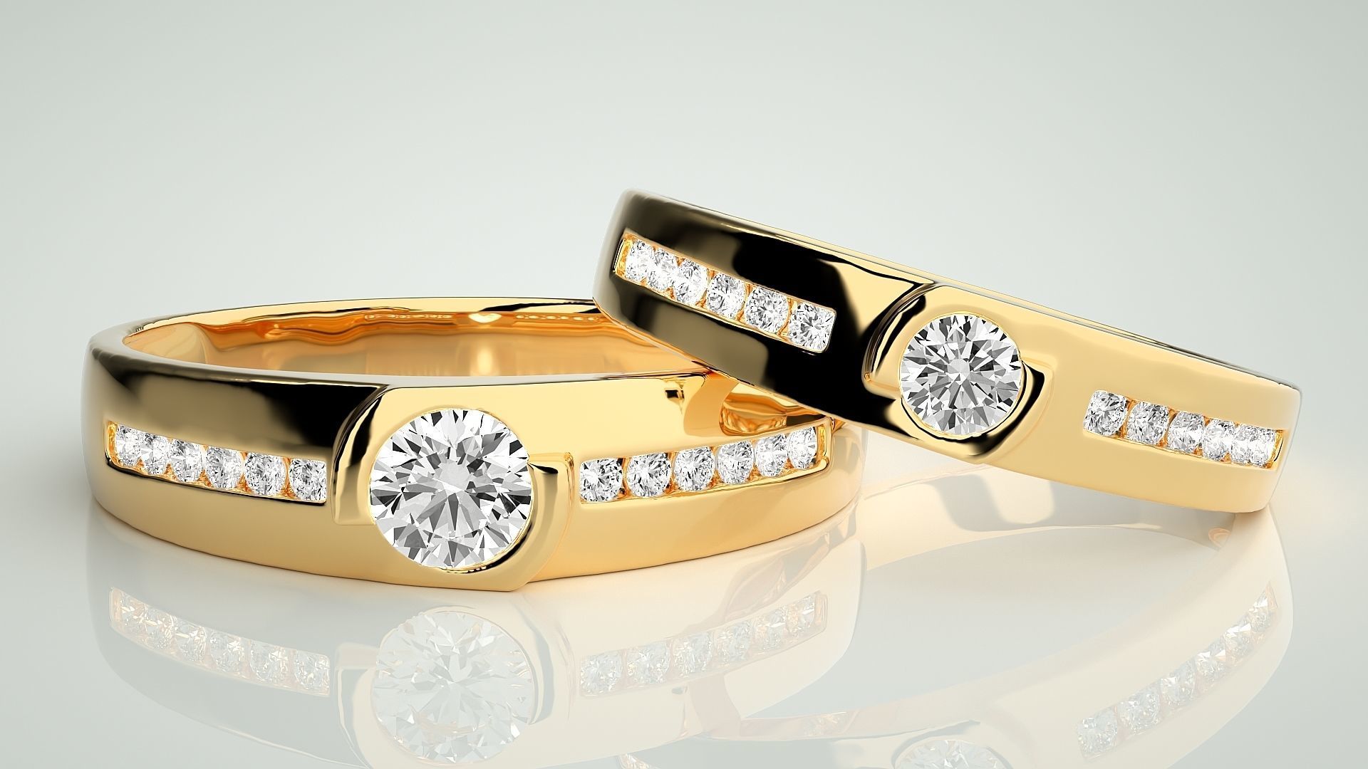 Solitaire Couple Band Ring 3dm stl render detail 3D print model_9