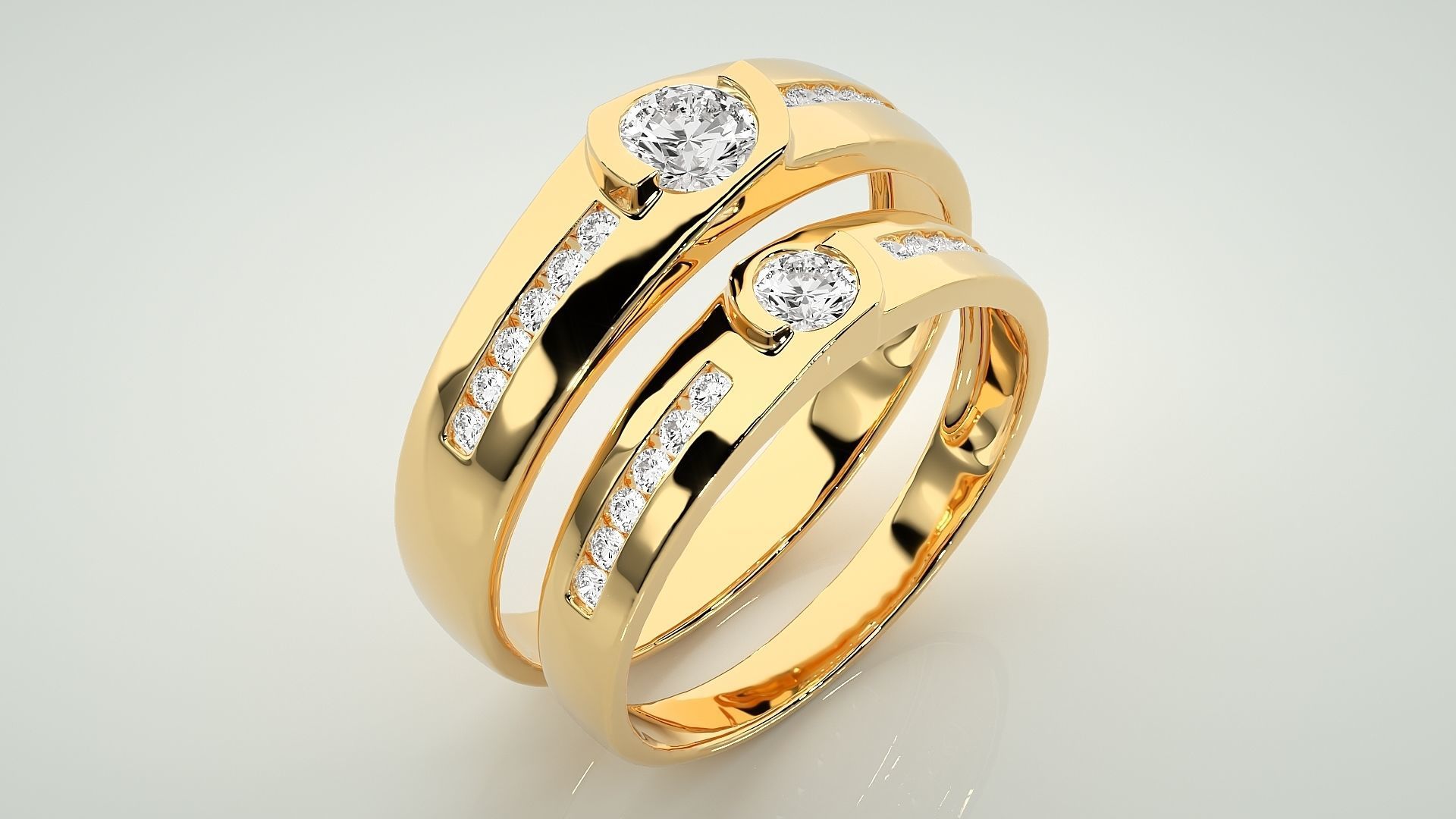 Solitaire Couple Band Ring 3dm stl render detail 3D print model_12