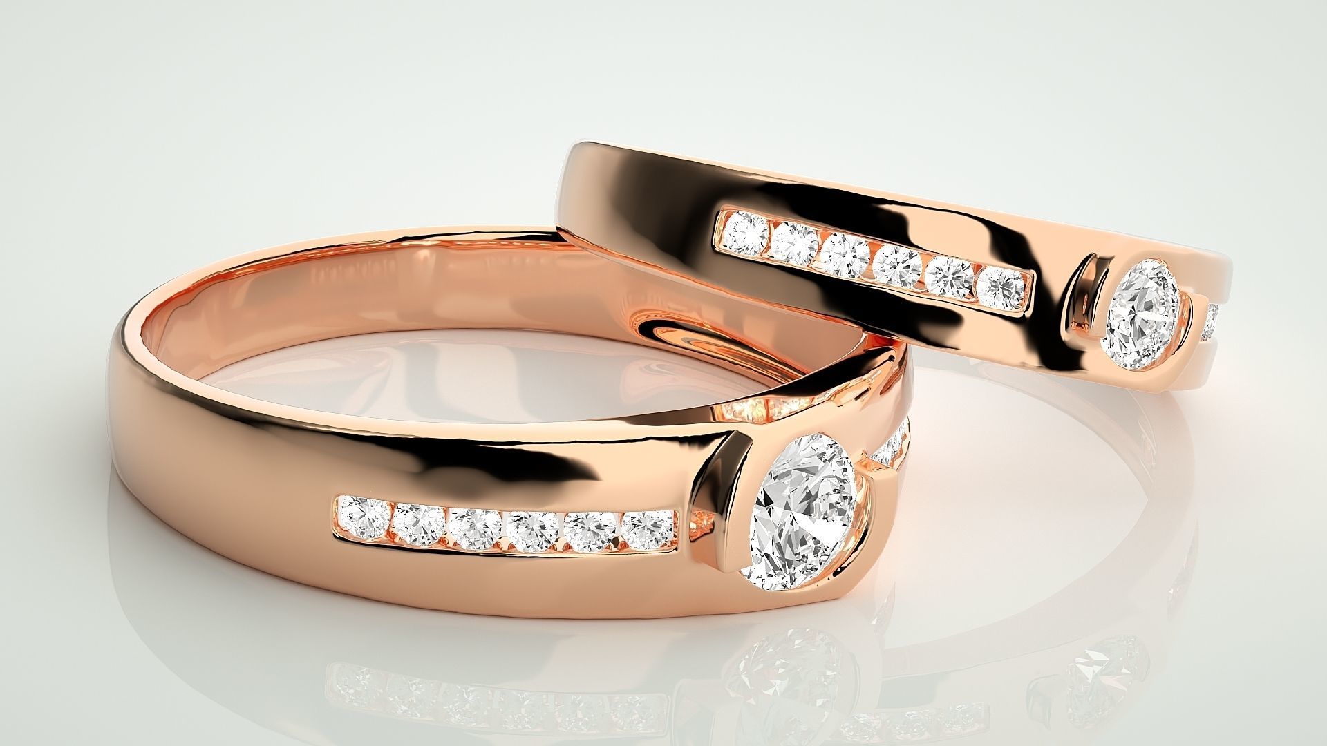 Solitaire Couple Band Ring 3dm stl render detail 3D print model_1