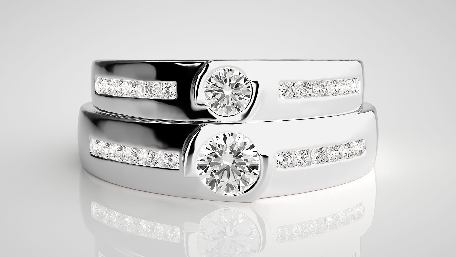 Solitaire Couple Band Ring 3dm stl render detail 3D print model_7