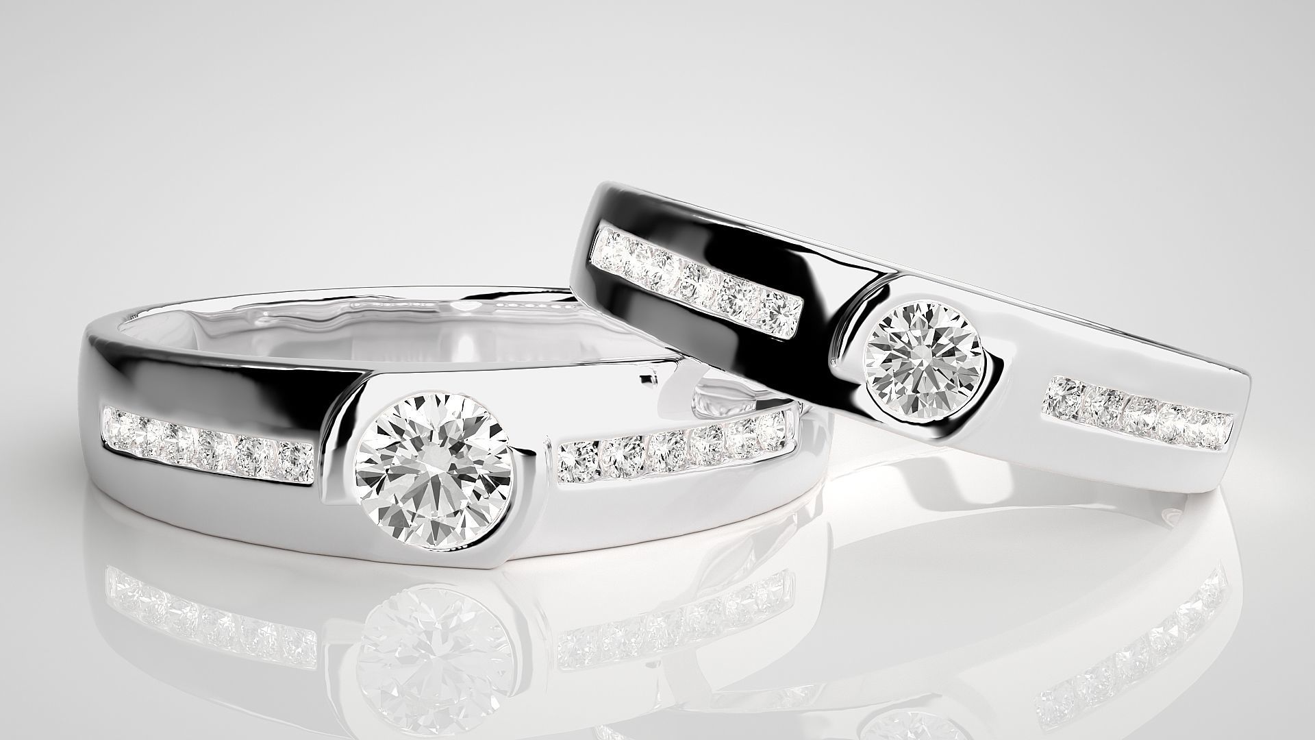 Solitaire Couple Band Ring 3dm stl render detail 3D print model_5