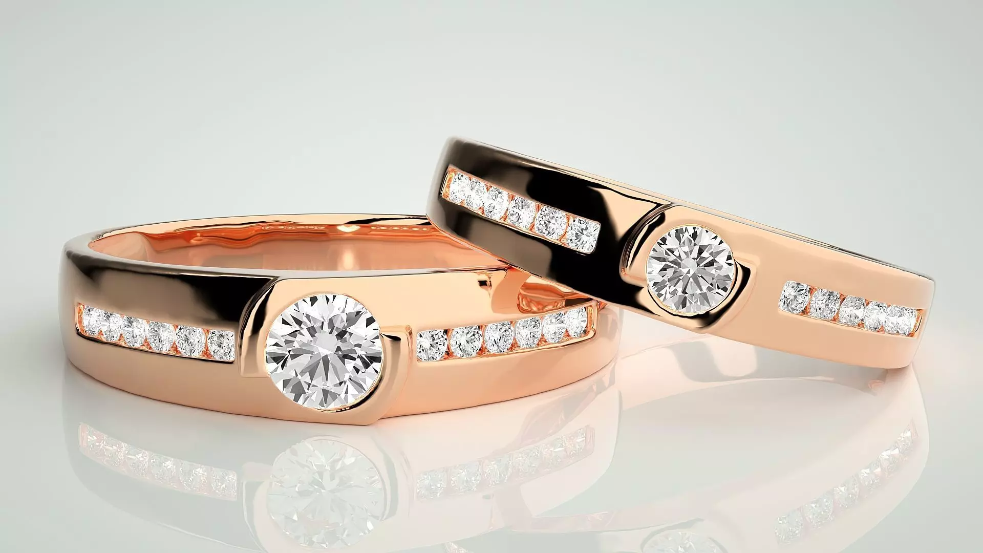 Solitaire Couple Band Ring 3dm stl render detail 3D print model_0