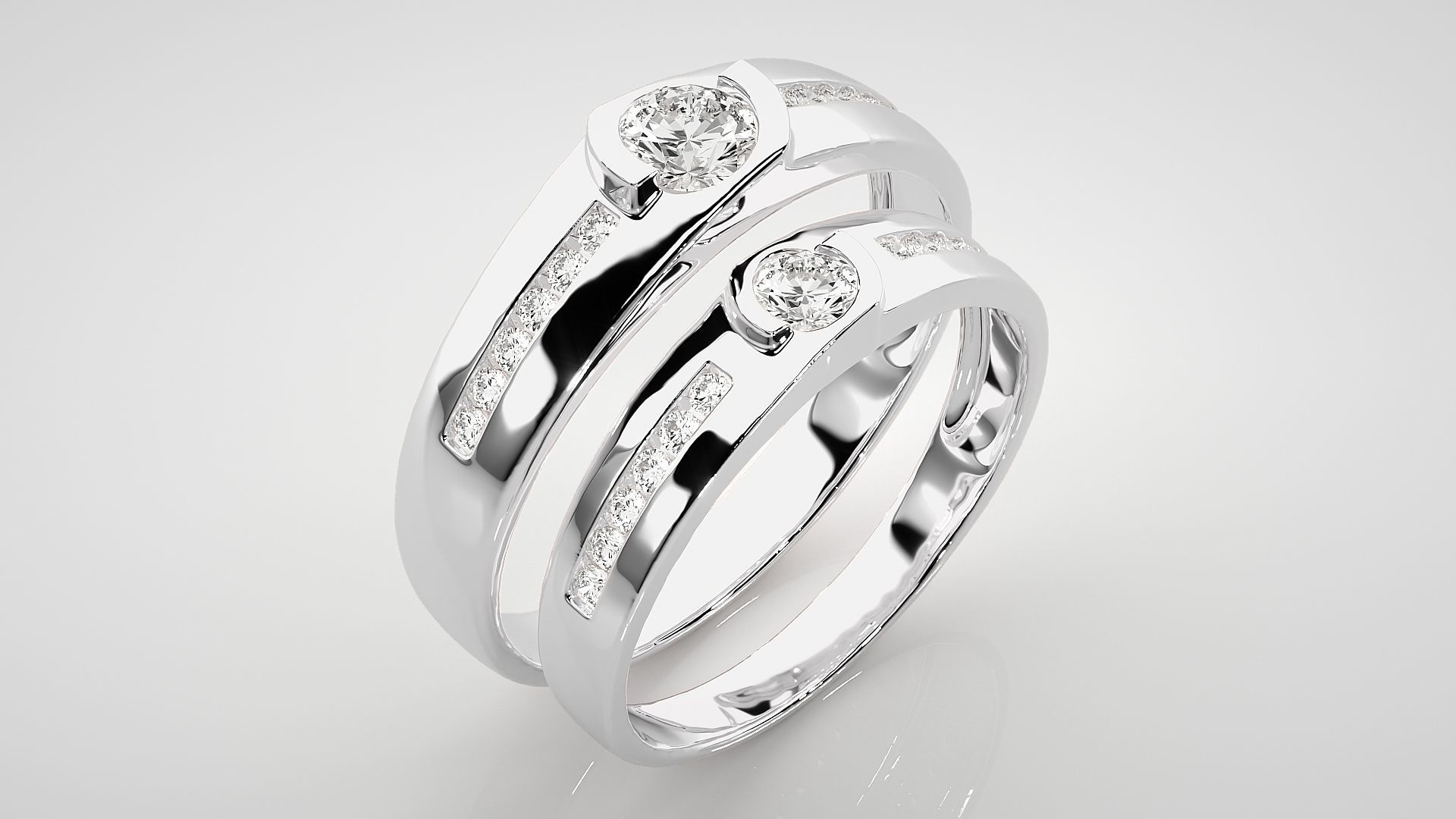 Solitaire Couple Band Ring 3dm stl render detail 3D print model_8