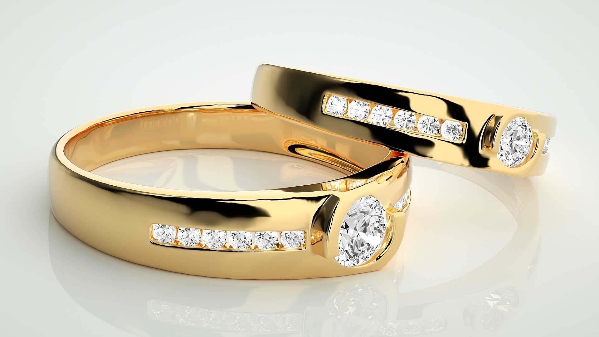 Solitaire Couple Band Ring 3dm stl render detail 3D print model_10