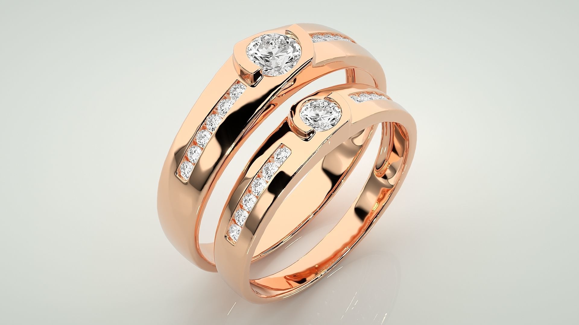 Solitaire Couple Band Ring 3dm stl render detail 3D print model_4