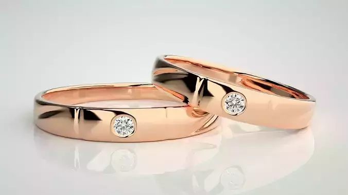 Solitaire Couple Band Ring 3dm stl render detail 