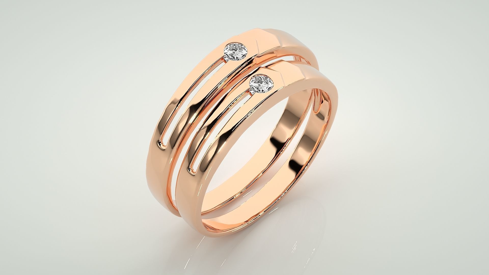 Solitaire Couple Band Ring 3dm stl render detail  3D print model_3