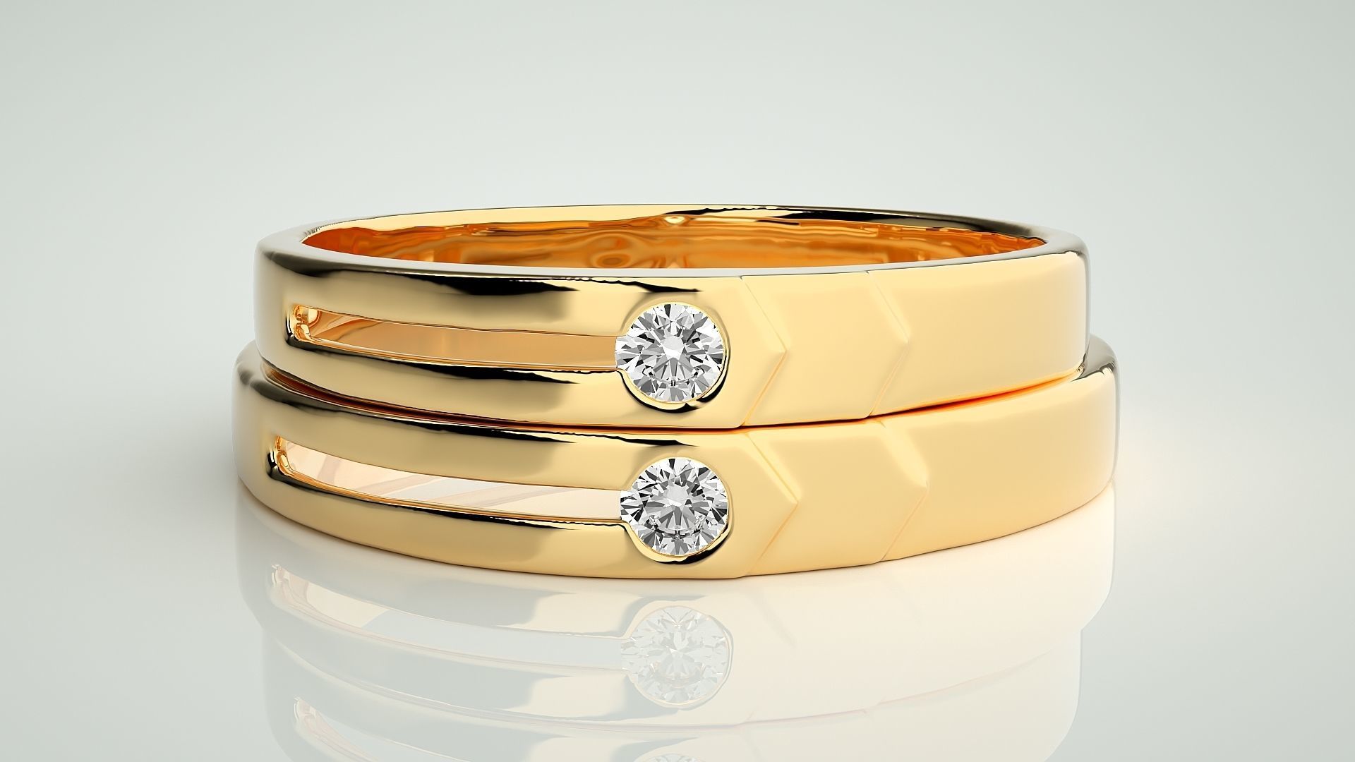 Solitaire Couple Band Ring 3dm stl render detail  3D print model_11