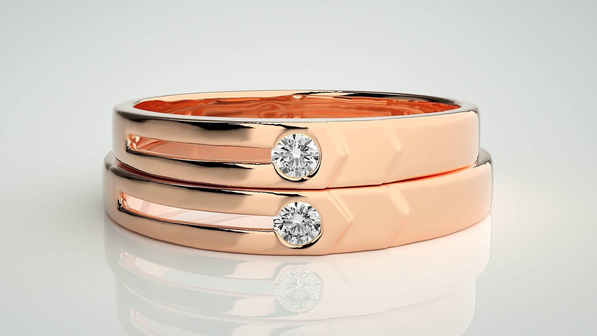 Solitaire Couple Band Ring 3dm stl render detail  3D print model_2