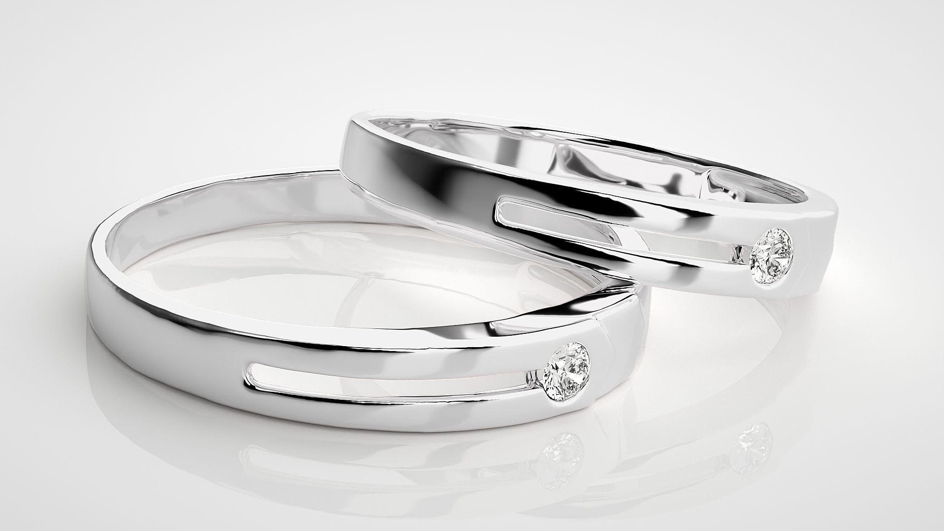 Solitaire Couple Band Ring 3dm stl render detail  3D print model_6
