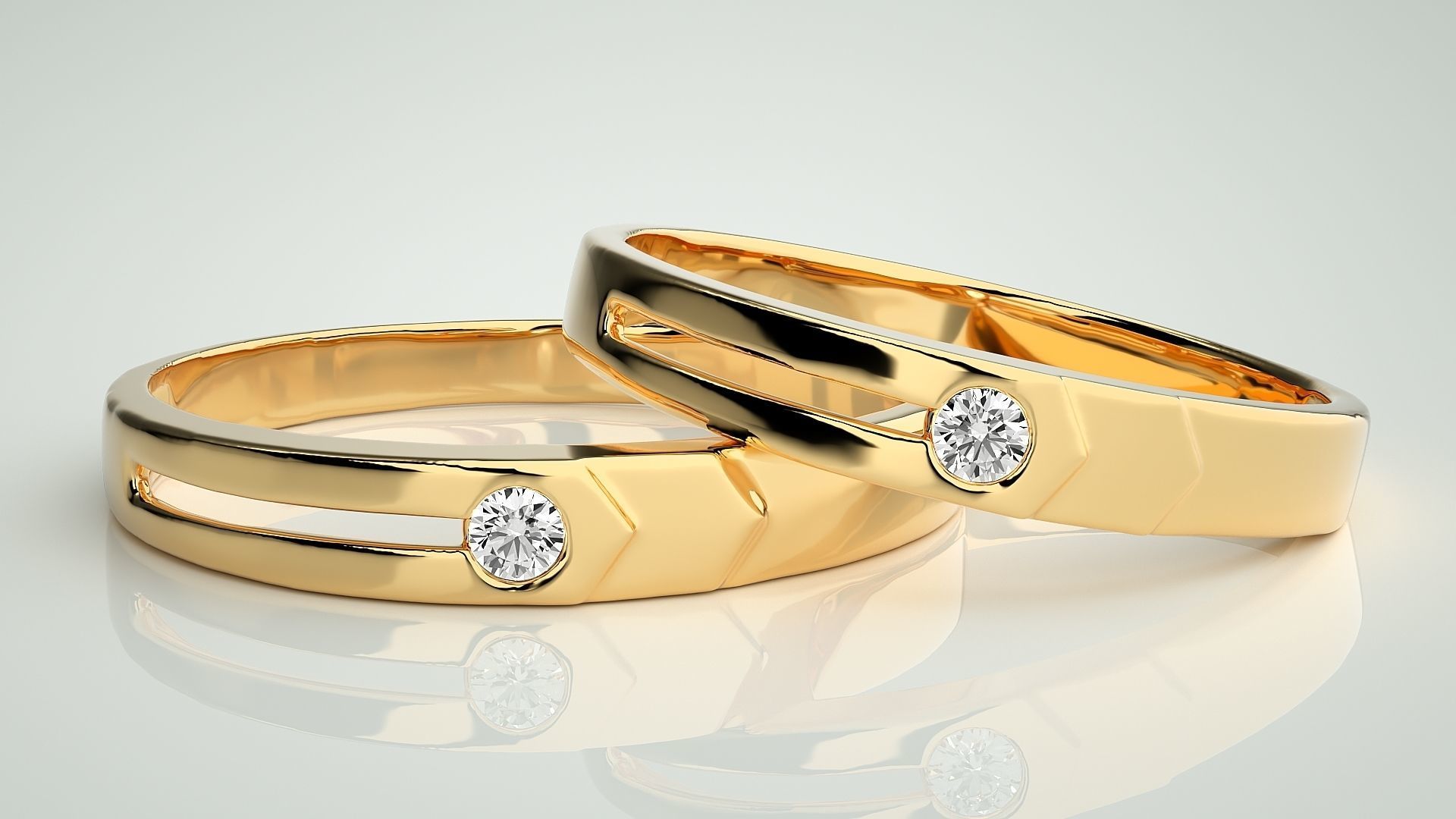 Solitaire Couple Band Ring 3dm stl render detail  3D print model_9